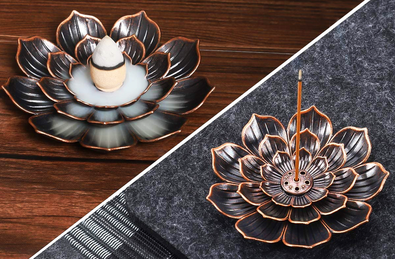Suport metalic betisoare si conuri Lotus Imperial bronz (85mm, 3 randuri)